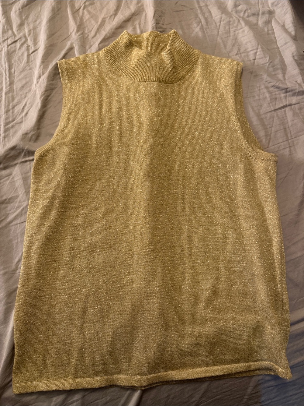 Casual Corner Sleeveless Metallic Turtleneck Sweater - Gold